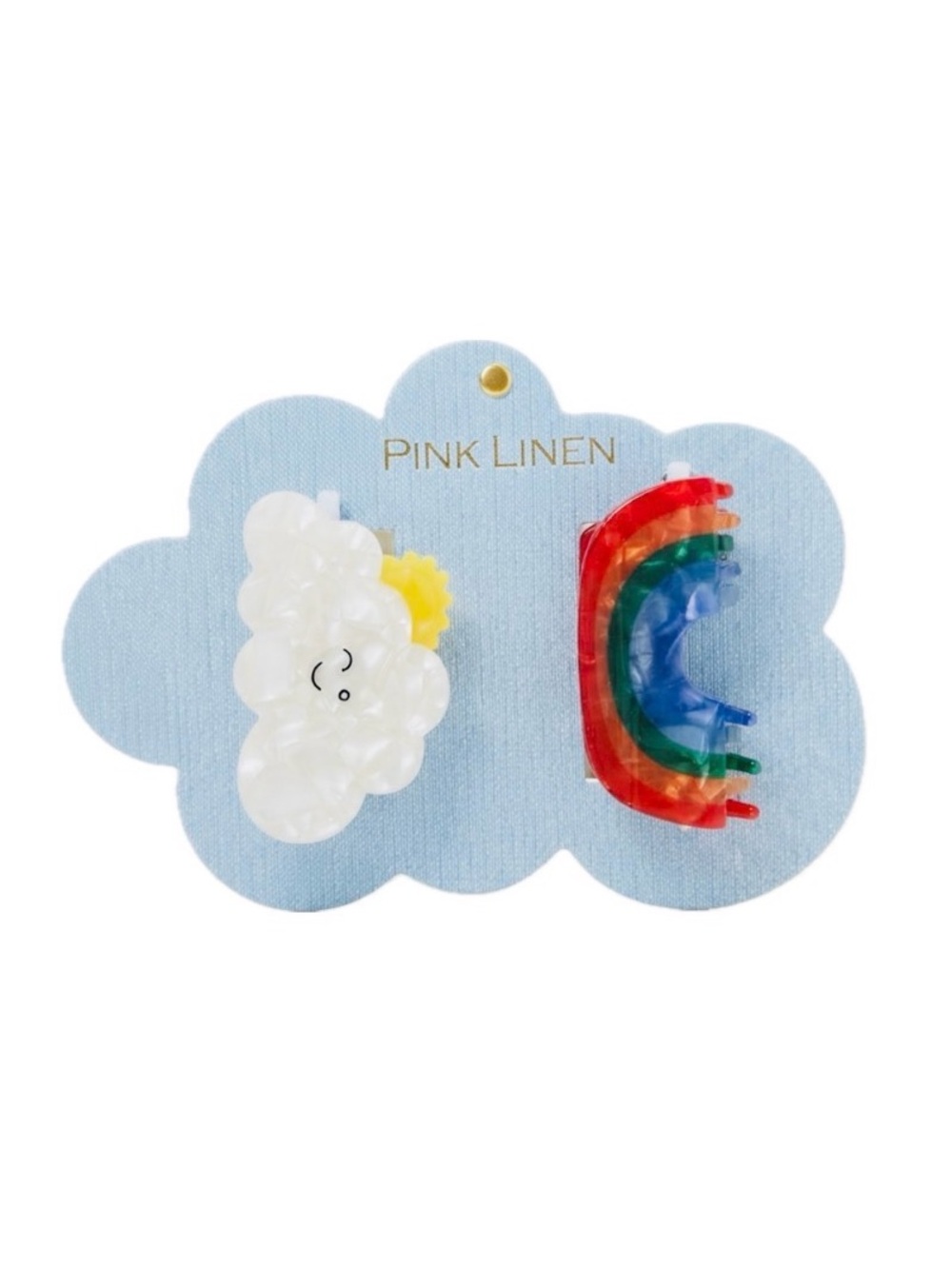 NWT 🌧️ 🌈 PINK LINEN Cloud & Rainbow Hair Clips set of 2!